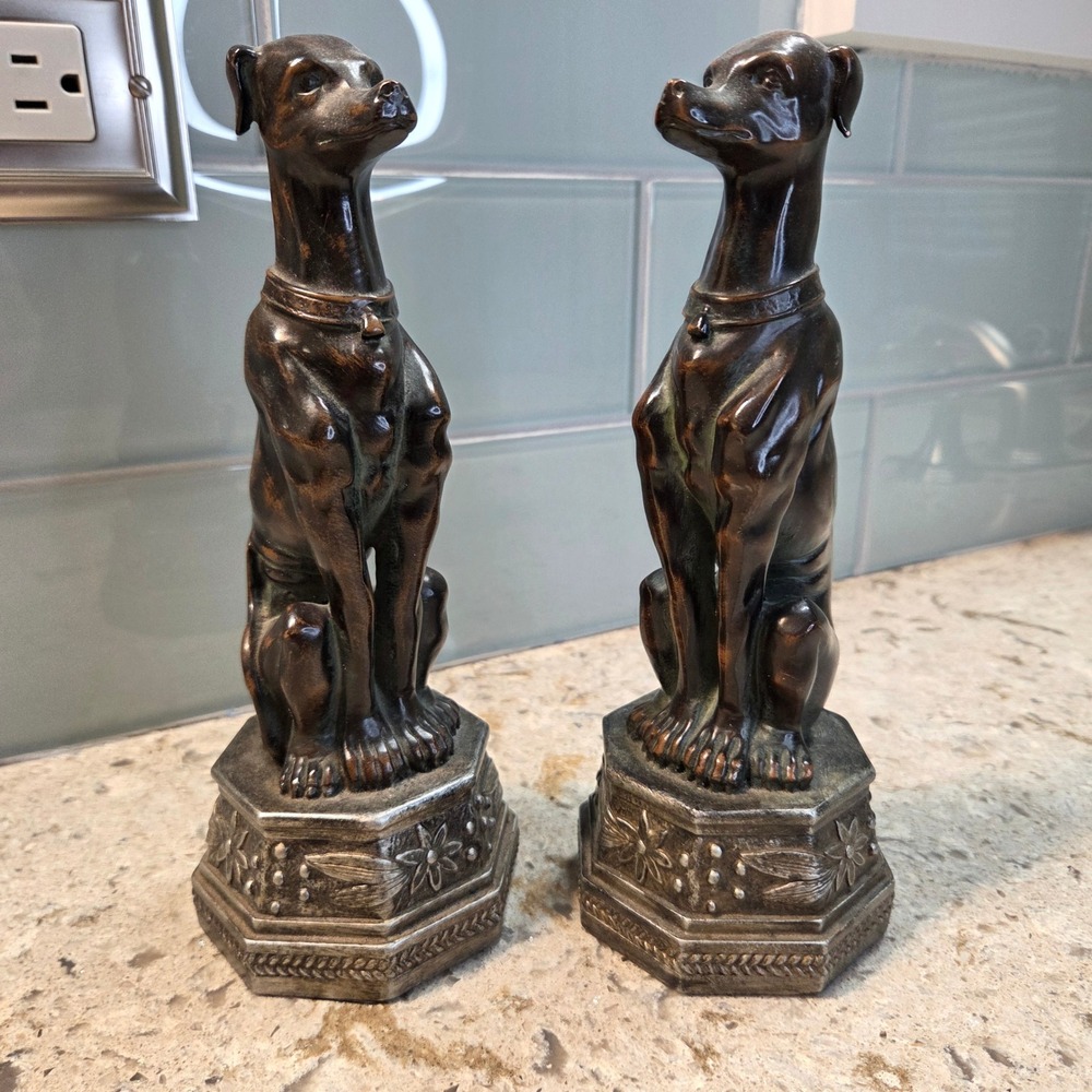 Vintage Hollywood Regency Style Resin Greyhound Bookends Statues Pair 9.5" Decor